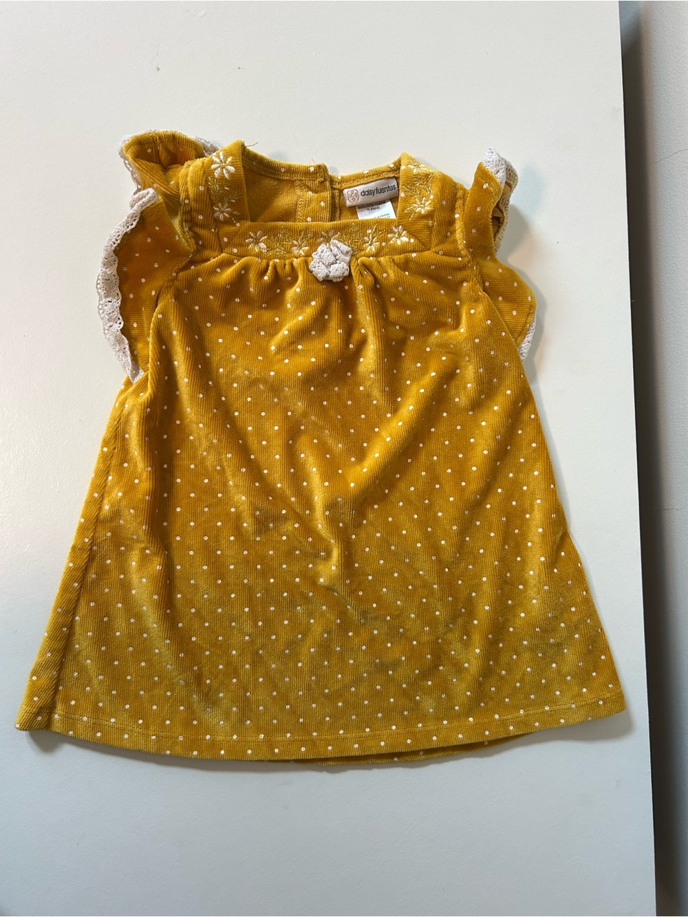 Daisy Fuentes Mustard Yellow Polka Dot Flutter Sleeve Dress